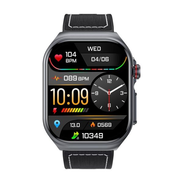 ET585 2.04 inch Nylon Strap IP68 Waterproof Smart Watch, Support ECG / Blood Composition Measurement (Black) - Image 2