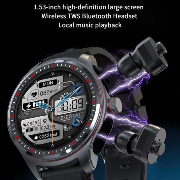 LC19 1.53 inch 2 in 1 Bluetooth Earphone IP67 Waterproof Smart Watch, Support Sleep Monitoring (Black) - Image 4