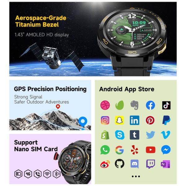 LEMFO Z1 1.43 inch AMOLED Screen Smart Watch, 4G Network Android 8.1, 4GB+64GB, Eurasian Version (Black) - Image 5