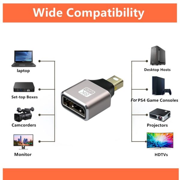 8K 60Hz Male Mini Displayport to Female Displayport Adapter DP Converter - Image 3