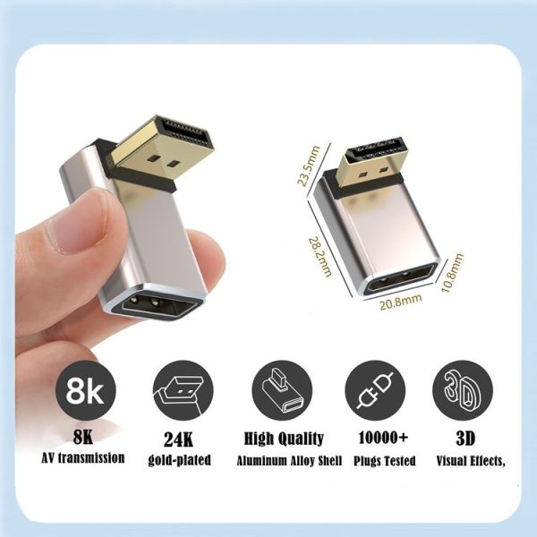 8K 60Hz PD1.4 Male Displayport to Female Displayport Adapter Converter, Angle: Up - Image 2