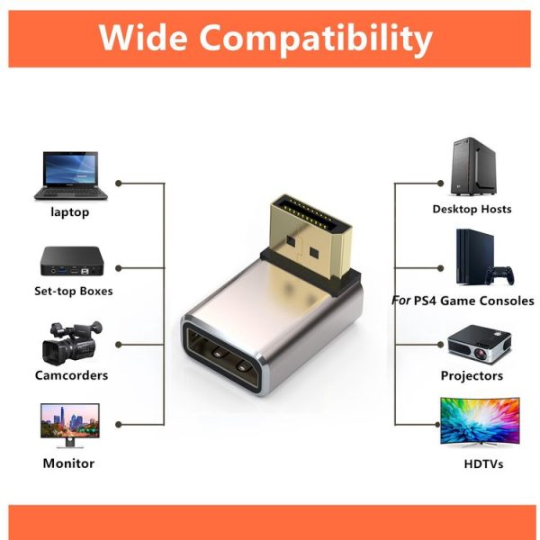 8K 60Hz PD1.4 Male Displayport to Female Displayport Adapter Converter, Angle: Up - Image 3