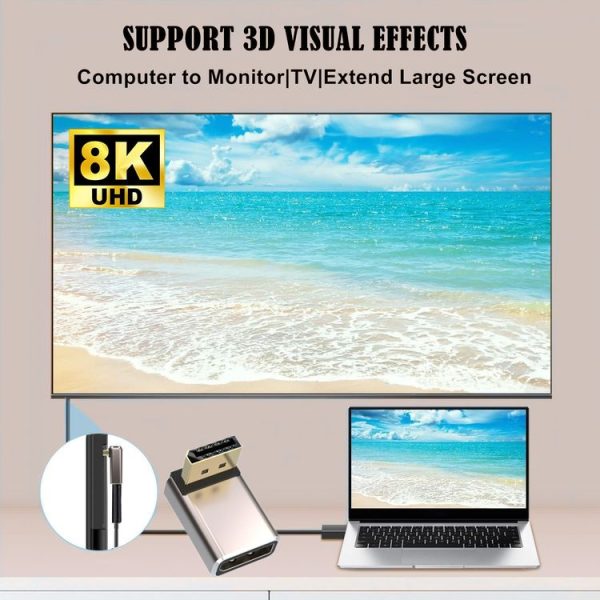 8K 60Hz PD1.4 Male Displayport to Female Displayport Adapter Converter, Angle: Up - Image 4