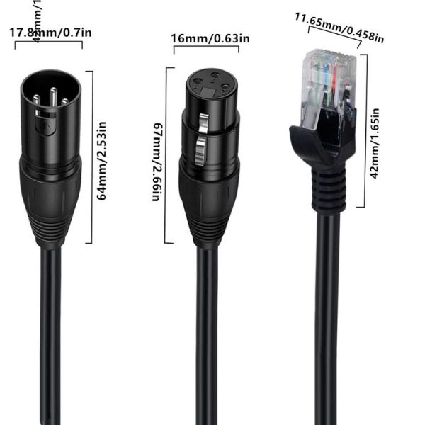 XLR 3 Pin Male to RJ45 Male Network Extension Cable for DMX-CON Controller Series, Length: 30cm (Black) - Image 3