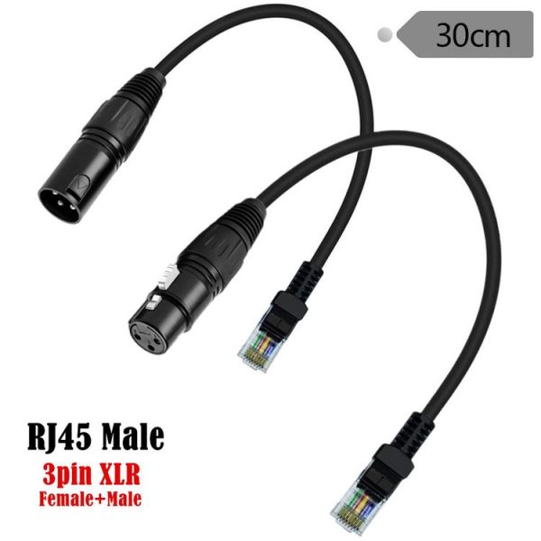 XLR 3 Pin Male to RJ45 Male Network Extension Cable for DMX-CON Controller Series, Length: 30cm (Black) - Image 4