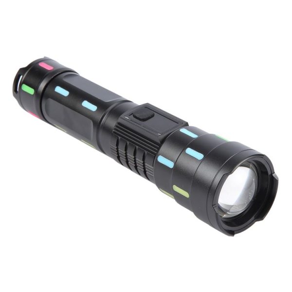 626 White Laser Wick Telescopic Zoom LED Flashlight with Fluorescent Strips (Black)