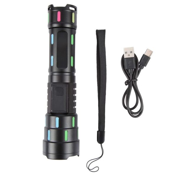 626 White Laser Wick Telescopic Zoom LED Flashlight with Fluorescent Strips (Black) - Image 3