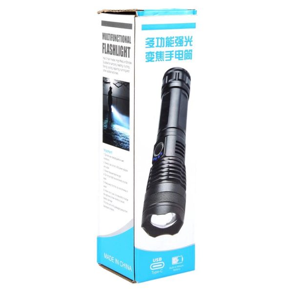 626 White Laser Wick Telescopic Zoom LED Flashlight with Fluorescent Strips (Black) - Image 4