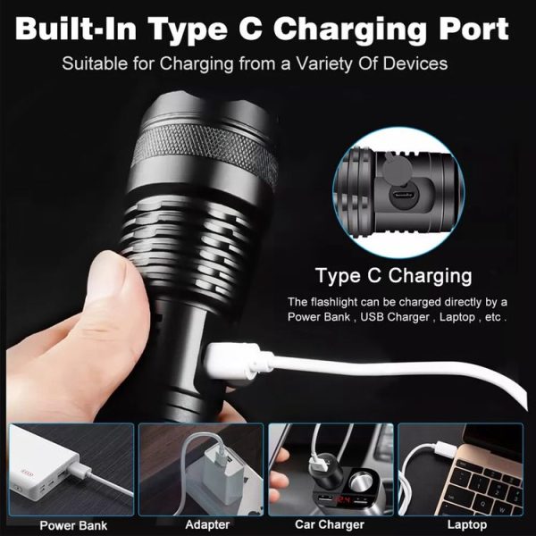 626 White Laser Wick Telescopic Zoom LED Flashlight with Fluorescent Strips (Black) - Image 5