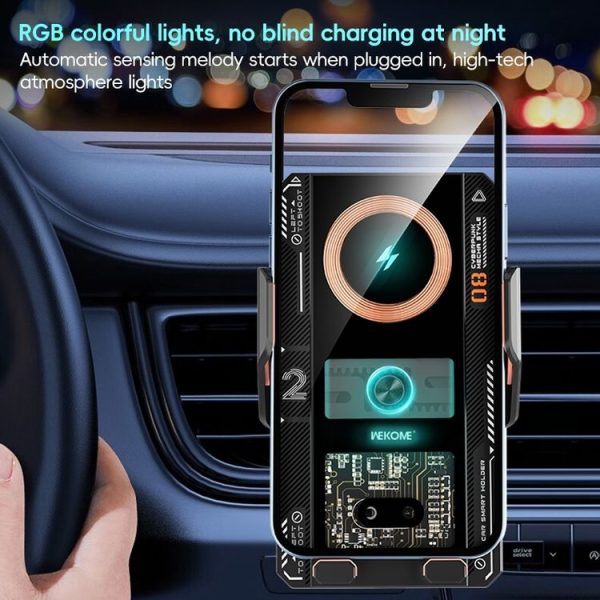 WEKOME WP-U208 15W Mechanical Transparent Wireless Charging Car Holder (Black) - Image 11