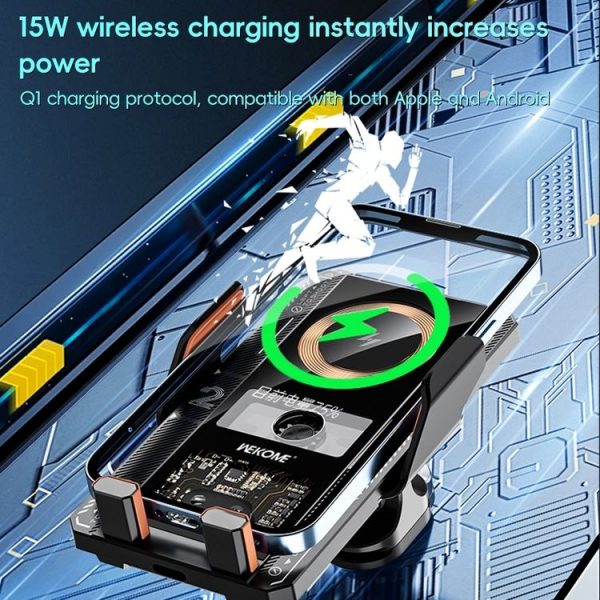 WEKOME WP-U208 15W Mechanical Transparent Wireless Charging Car Holder (Black) - Image 3