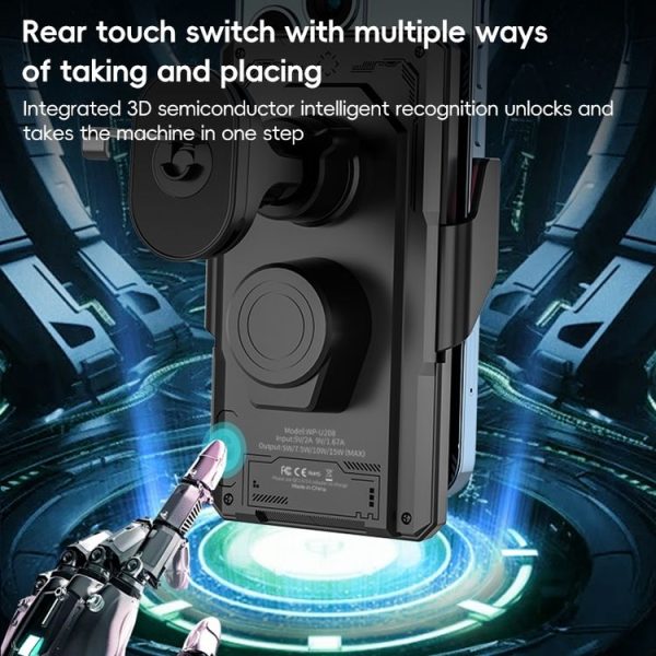 WEKOME WP-U208 15W Mechanical Transparent Wireless Charging Car Holder (Black) - Image 8