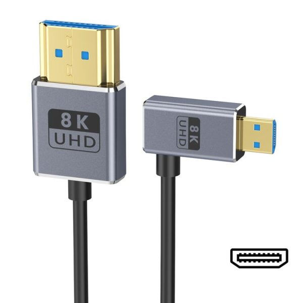 60cm Coaxial Micro HDMI to HDMI 8K UHD 48Gbps Video Connection Cable, Style: Right Elbow