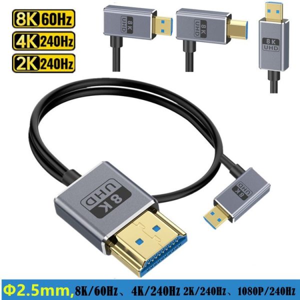 60cm Coaxial Micro HDMI to HDMI 8K UHD 48Gbps Video Connection Cable, Style: Right Elbow - Image 3