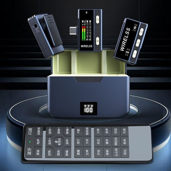 SX66 1 TX + 2 RX Lavalier Wireless Microphone with Digital Charging Box / Remote Control - Image 2