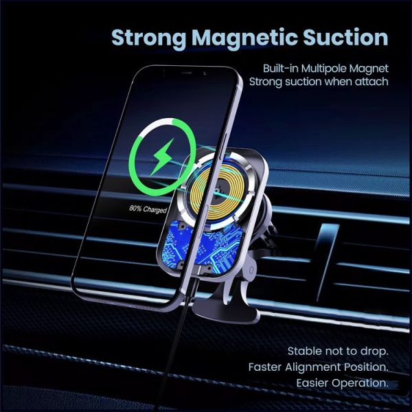 CW12 15W Max QI Standard Magnetic Wireless Charging Car Holder (Black) - Image 6