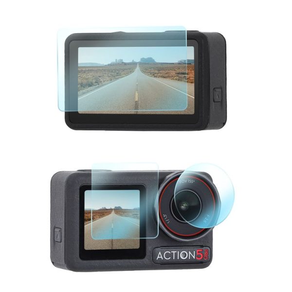 DJI Osmo Action 5 Pro Sunnylife 3 in 1 Lens Protector Front and Rear Screen Tempered Glass Films, Quantity: 1 + 1 + 1 Sets