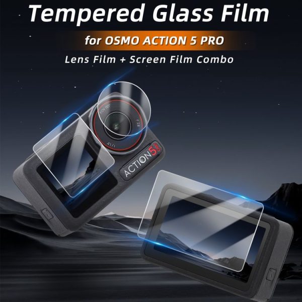 DJI Osmo Action 5 Pro Sunnylife 3 in 1 Lens Protector Front and Rear Screen Tempered Glass Films, Quantity: 1 + 1 + 1 Sets - Image 2