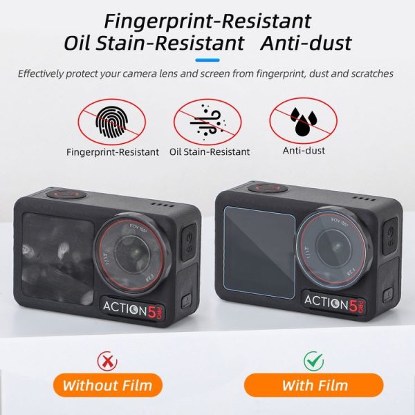 DJI Osmo Action 5 Pro Sunnylife 3 in 1 Lens Protector Front and Rear Screen Tempered Glass Films, Quantity: 1 + 1 + 1 Sets - Image 6