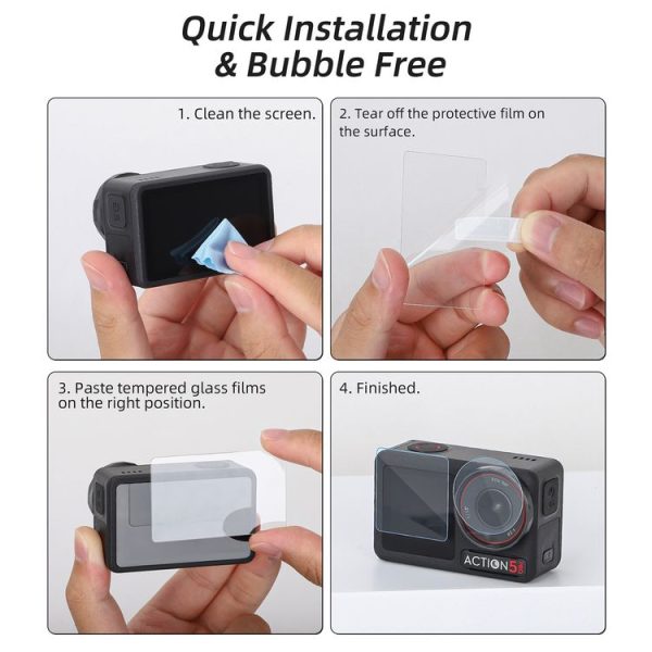 DJI Osmo Action 5 Pro Sunnylife 3 in 1 Lens Protector Front and Rear Screen Tempered Glass Films, Quantity: 1 + 1 + 1 Sets - Image 8