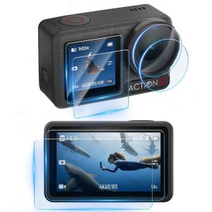 DJI Osmo Action 5 Pro STARTRC 3 in 1 Lens Protector Front and Rear Screen Tempered Glass Films (2 Sets)