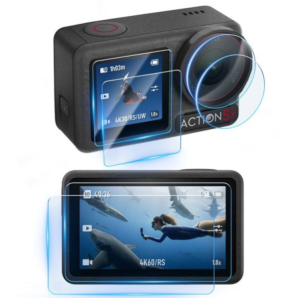 DJI Osmo Action 5 Pro STARTRC 3 in 1 Lens Protector Front and Rear Screen Tempered Glass Films (2 Sets)