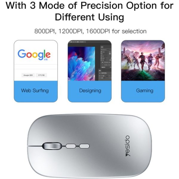 Yesido KB15 Slim 2.4G Rechargeable Wireless Optical Mouse (White) - Image 7