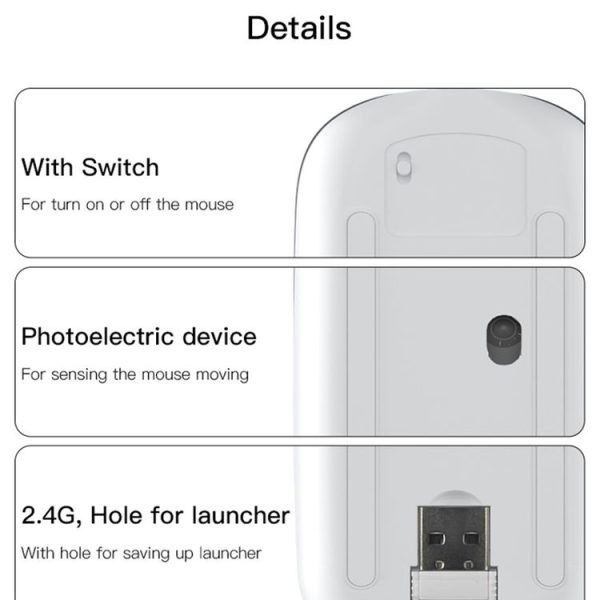 Yesido KB15 Slim 2.4G Rechargeable Wireless Optical Mouse (White) - Image 9