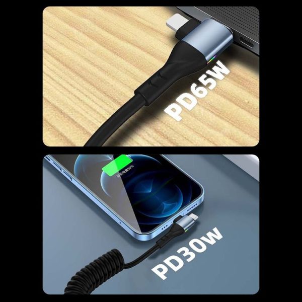 LeadingIdeal L9 / L8 / L7 / L6 PD65W Type-C Elbow to Type-C, 8 Pin Spring Charging Cable (Black) - Image 6