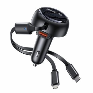 Yesido Y61 53W Type-C + 8 Pin Retractable Cable 3 in 1 Car Charger (Black)