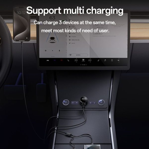 Yesido Y61 53W Type-C + 8 Pin Retractable Cable 3 in 1 Car Charger (Black) - Image 3