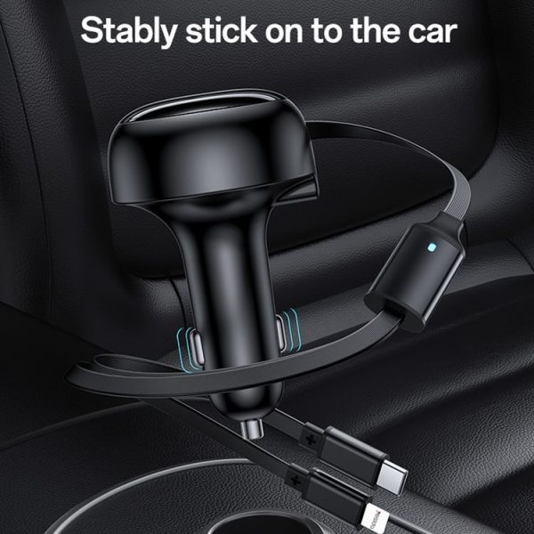 Yesido Y61 53W Type-C + 8 Pin Retractable Cable 3 in 1 Car Charger (Black) - Image 7