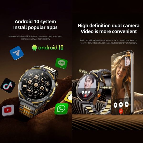 T7 1.508 inch 4G LTE Android 10 Smart Watch, 6GB+128GB, MTK6762 Octa Core, Support Heart Rate / Blood Oxygen (Gold) - Image 6