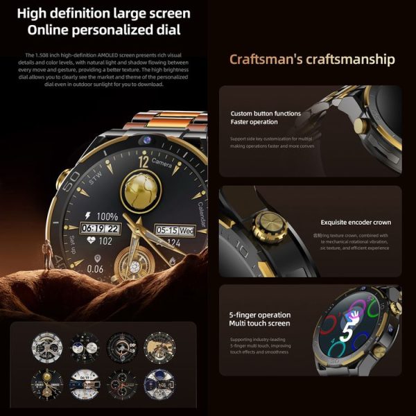 T7 1.508 inch 4G LTE Android 10 Smart Watch, 6GB+128GB, MTK6762 Octa Core, Support Heart Rate / Blood Oxygen (Gold) - Image 8