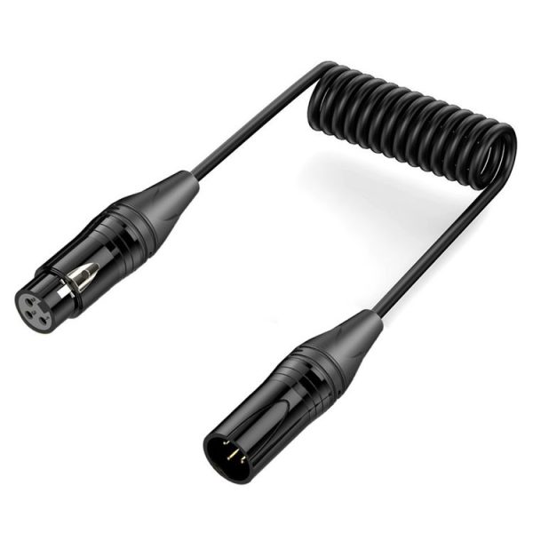 XLR 3 Pin Male to XLR 3 Pin Female Audio Microphone Balanced Shielded Coiled Pure Copper Cable, Length: 0.5m