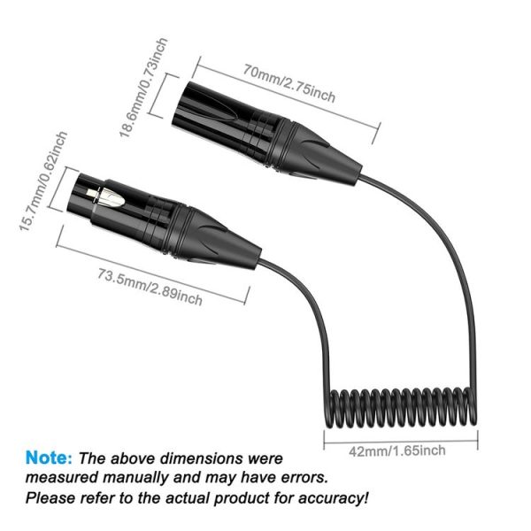 XLR 3 Pin Male to XLR 3 Pin Female Audio Microphone Balanced Shielded Coiled Pure Copper Cable, Length: 0.5m - Image 2