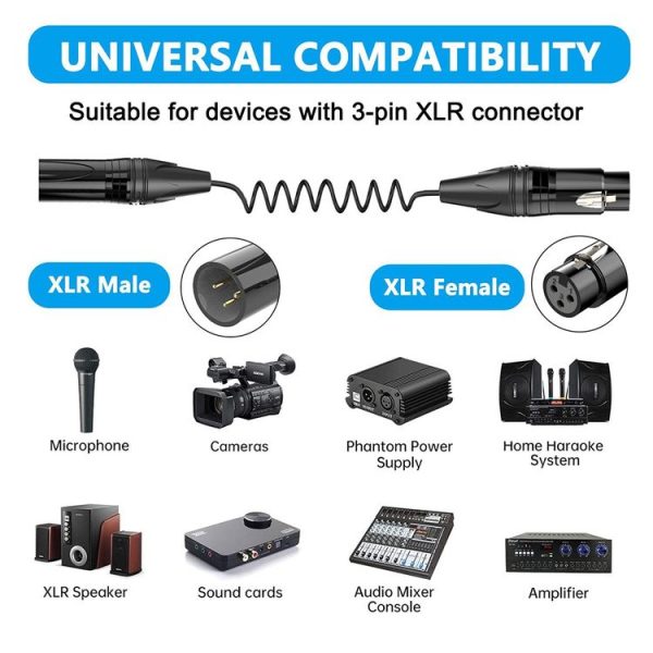 XLR 3 Pin Male to XLR 3 Pin Female Audio Microphone Balanced Shielded Coiled Pure Copper Cable, Length: 0.5m - Image 4
