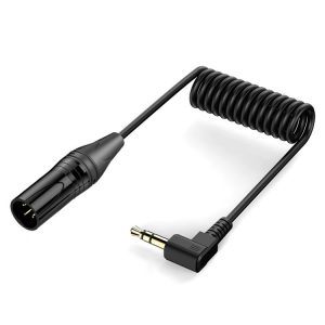 3.5mm to XLR Male Gold Plated Connector Copper Core Right Angle Coiled Audio Cable, Length: 0.5m