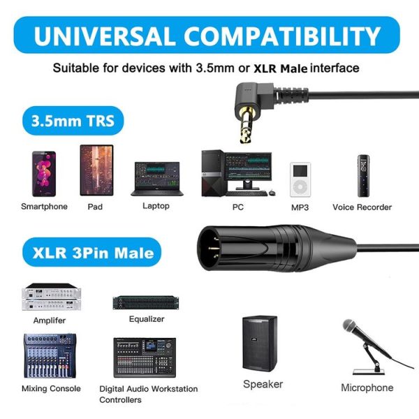3.5mm to XLR Male Gold Plated Connector Copper Core Right Angle Coiled Audio Cable, Length: 0.5m - Image 8
