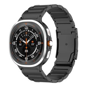 Samsung Galaxy Watch Ultra 47mm Three Beads Tortoise Buckle Titanium Steel Watch Band (Black)