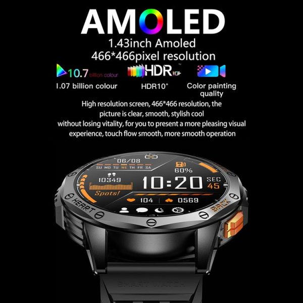LEMFO K67 1.43 inch AMOLED Screen GPS Sports Smart Watch, Support Bluetooth Call / Health Monitoring (Black) - Image 4