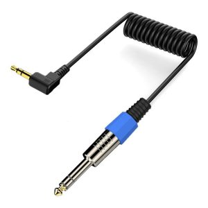 6.5mm to 3.5mm Elbow Guitar Loudspeaker Coiled 6.35mm Audio Cable, Length: 0.5m (Black)