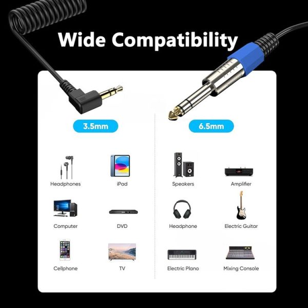 6.5mm to 3.5mm Elbow Guitar Loudspeaker Coiled 6.35mm Audio Cable, Length: 0.5m (Black) - Image 7