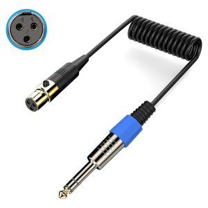 Mini 3 Pin XLR to 6.35mm Stereo Microphone Aux Audio Cable Coiled Adapter Cable, Length: 0.5m (Black)