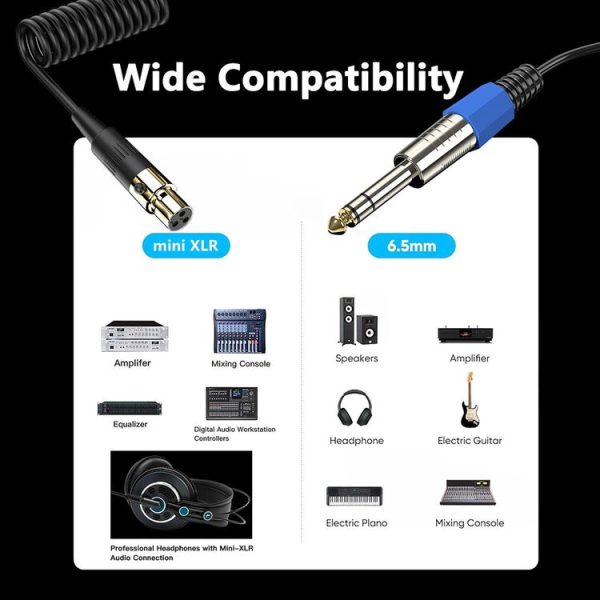 Mini 3 Pin XLR to 6.35mm Stereo Microphone Aux Audio Cable Coiled Adapter Cable, Length: 0.5m (Black) - Image 7