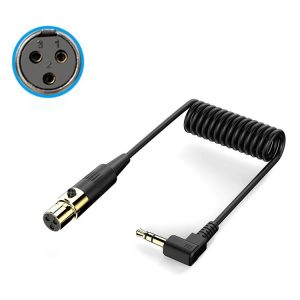 Mini 3 Pin XLR Female to 3.5mm TRS PC Camera Microphone Coiled Stereo Audio Adapter Cable, Length: 0.5m (Black)