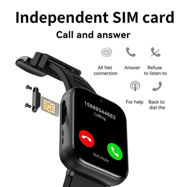 UNIWA DM66 4G Calling Smart Watch, 2GB+16GB, 1.99 inch IPS Screen Android 9.0 Support WiFi GPS (Black) - Image 8
