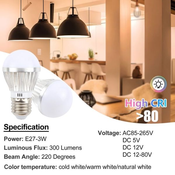 E27 3W 300 Lumens LED Ball Steep Light Bulb, Voltage: AC85-265V (Cold White Light) - Image 8