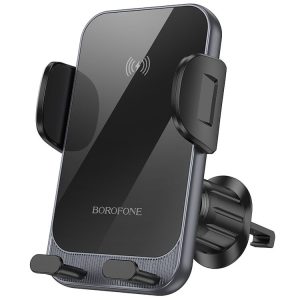 Borofone H220 Leader Car Air Outlet Automatic Induction Wireless Fast Charging Phone Holder (Black Grey)