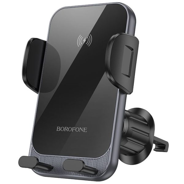 Borofone H220 Leader Car Air Outlet Automatic Induction Wireless Fast Charging Phone Holder (Black Grey)